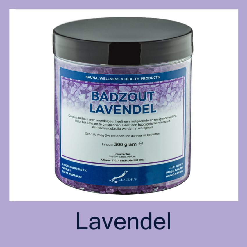 Badzout Lavendel 300 met etiket zwart