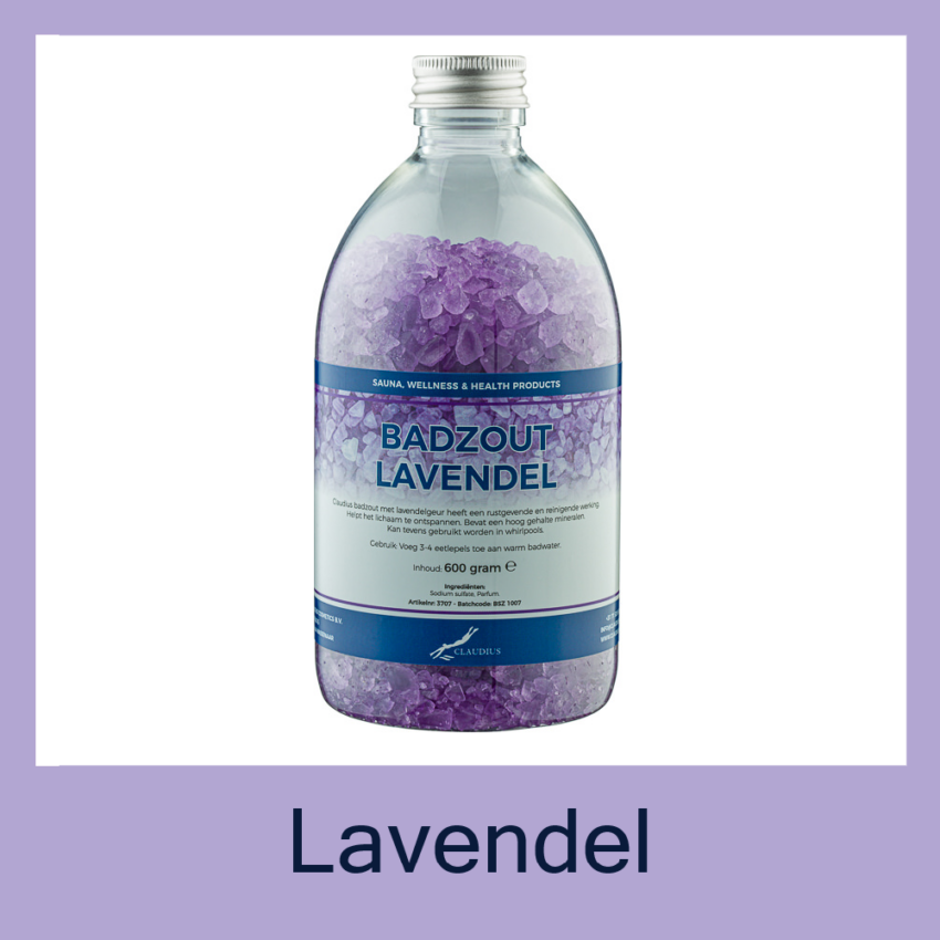 Badzout Lavendel 600 met etiket aluminium