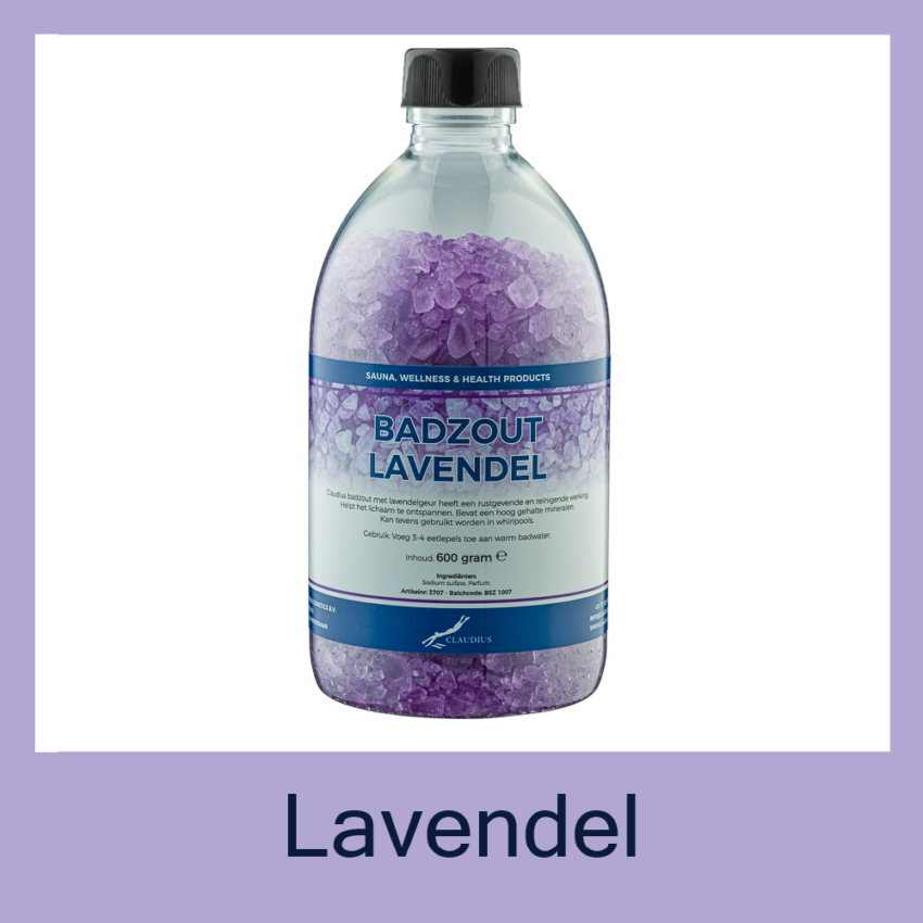 Badzout Lavendel 600 met etiket zwart