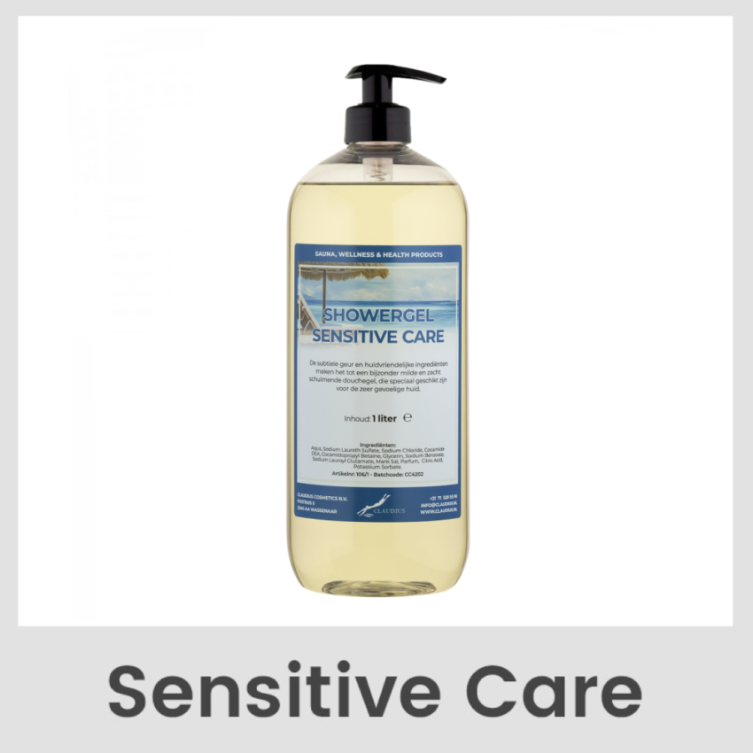 Showergel Sensitive Care 1 liter met pomp (transparant)