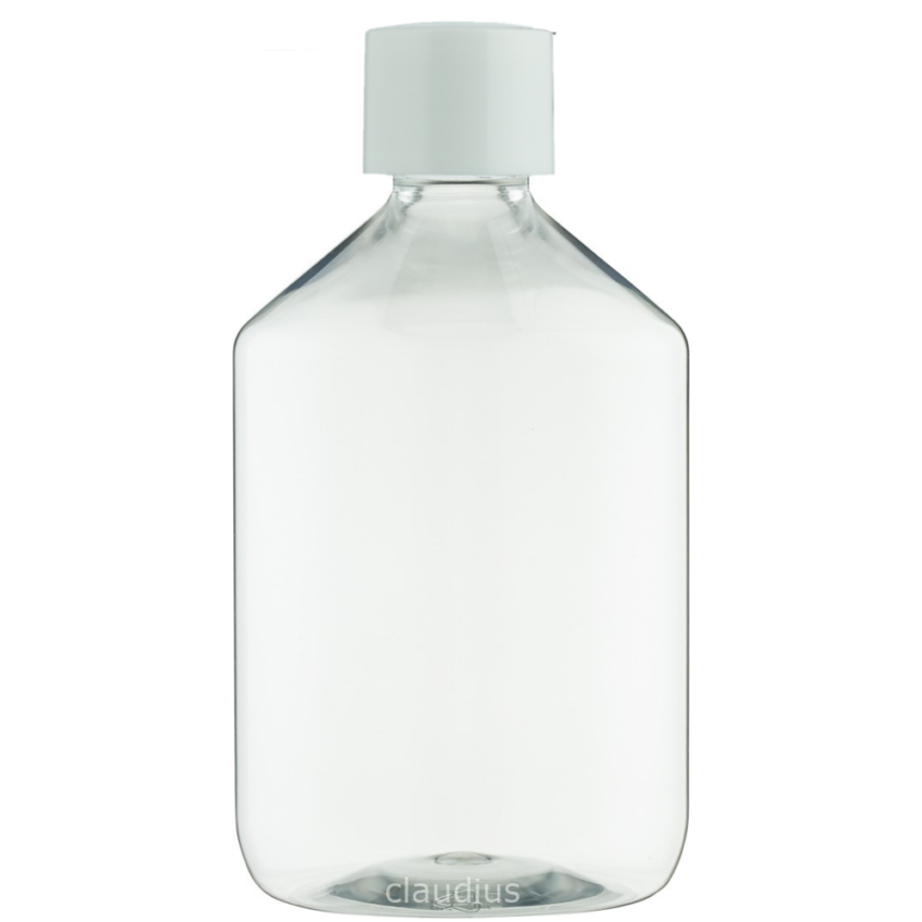 14. 500 ml apothekersfles clear - gladde witte dop