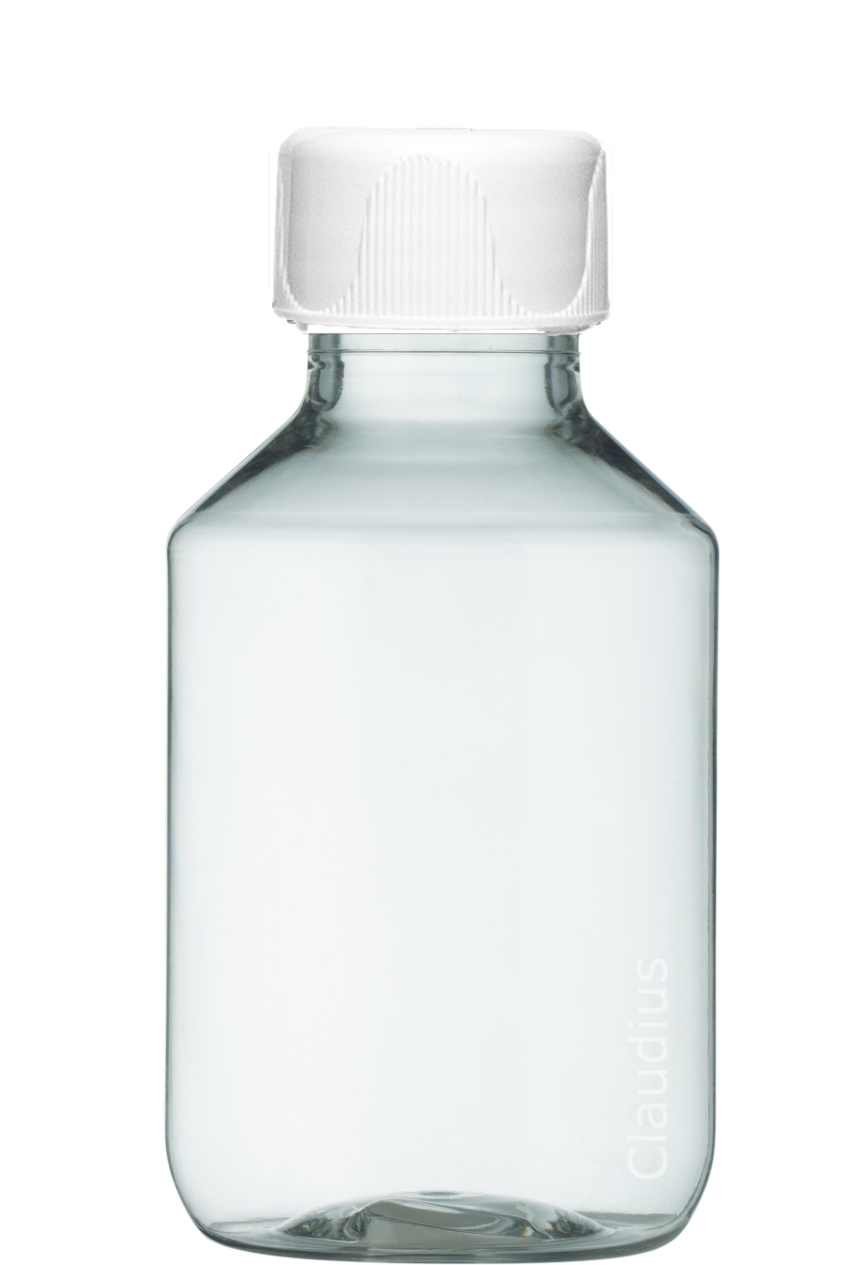 152. Transparante fles 100 ml witte ribbel dop