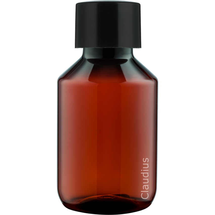 107. 100 ml amber - gladde zwarte dop
