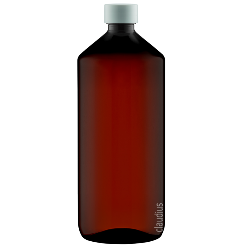 136. 1 liter amber apothekers gladde witte dop
