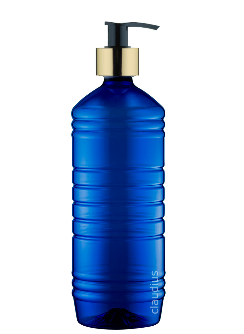 330. 1 liter blauw met gouden pomp