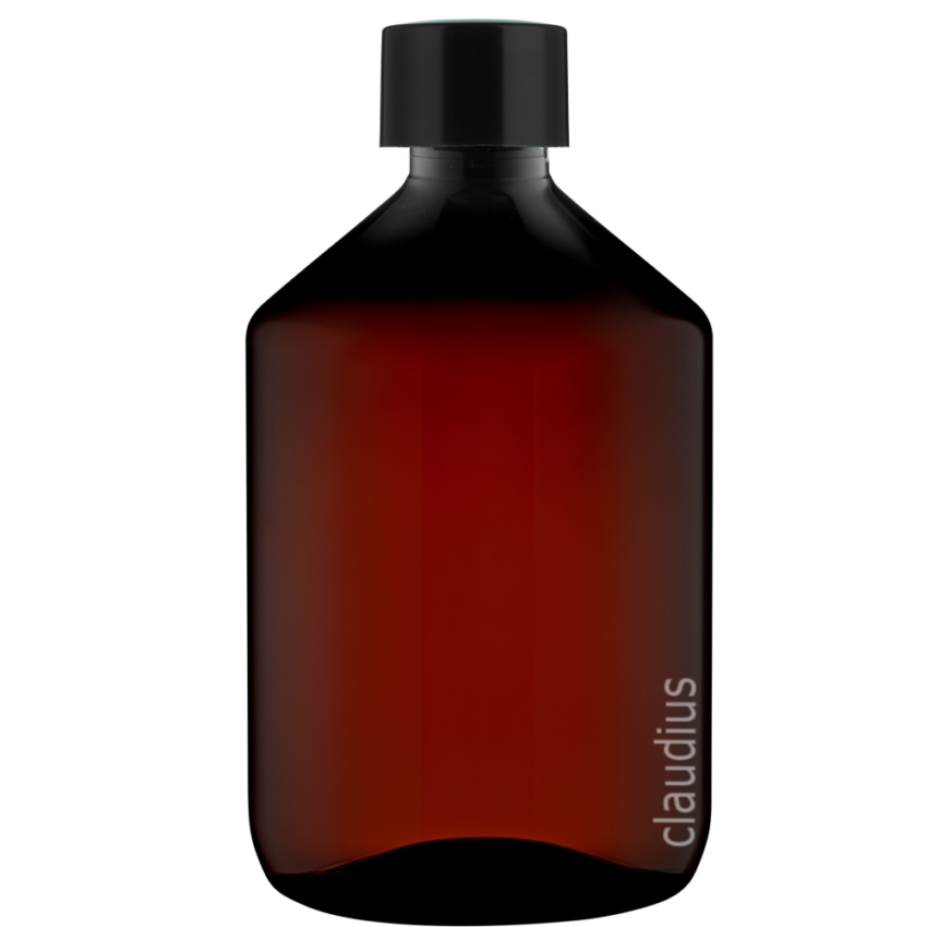 356. 500 ml amber apothekers met zwarte gladde dop