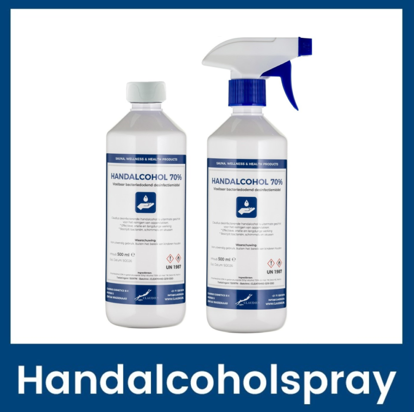 Handalcoholspray 1 x 500 ml met dop + 1 x 500 ml met spraykop (wit)