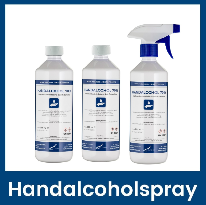 Handalcoholspray 2 x 500 ml met dop + 1 x 500 ml met spraykop (wit)