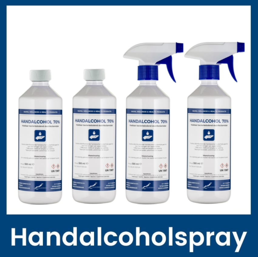 Handalcoholspray 2 x 500 ml met spraykop + 2 x 500 ml met dop (wit)