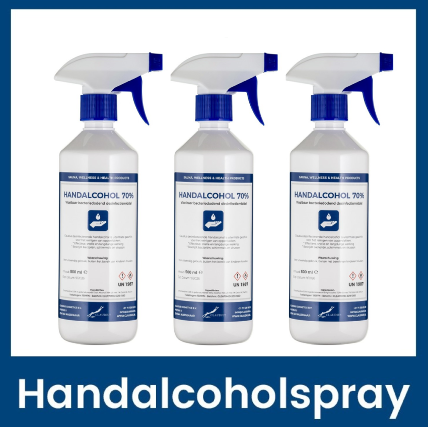 Handalcoholspray 3 x 500 ml met spraykop (wit)
