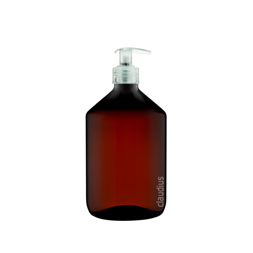 206. 500 ml apothekersfles amber - transparante pomp