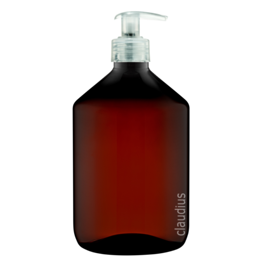 206. 500 ml apothekersfles amber - transparante pomp