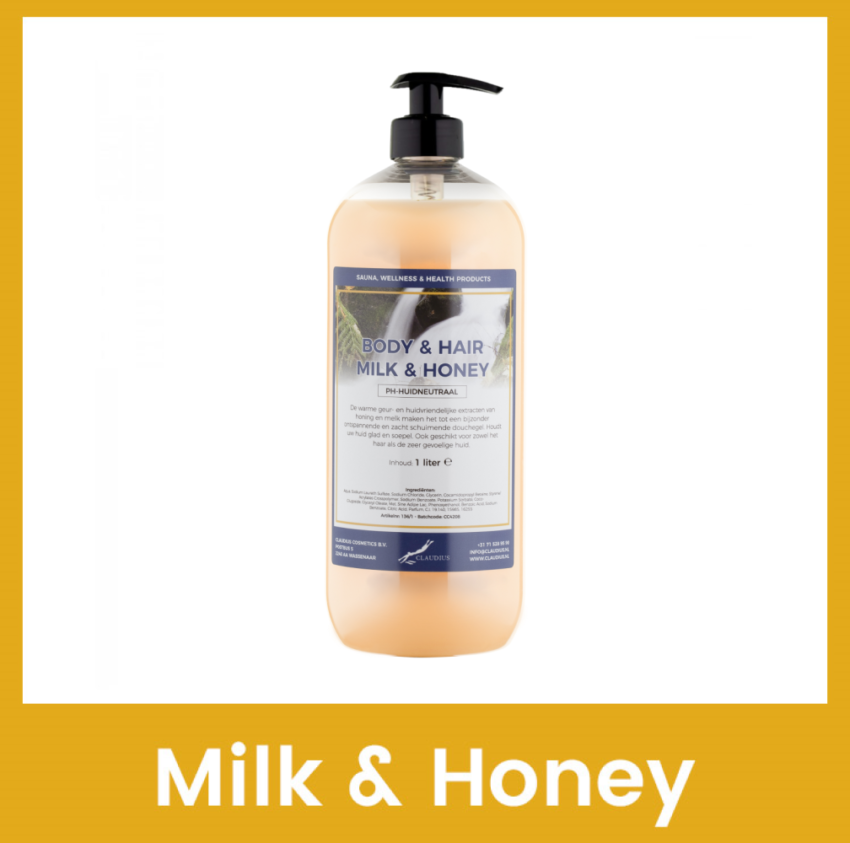 Body-en-Hair Milk & Honey 1 liter met pomp (transparant)