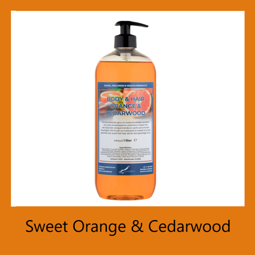 Body-en-Hair Sweet Orange en Cedarwood 1 liter met pomp (transparant)