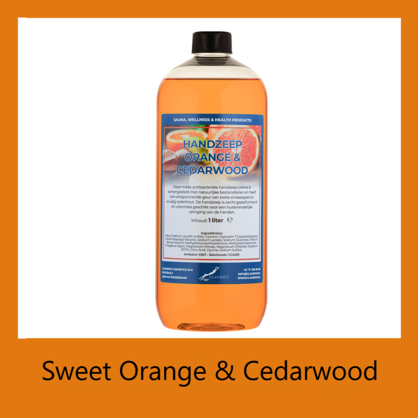 Handzeep Sweet Orange & Cedarwood 1 liter met dop (transparant)