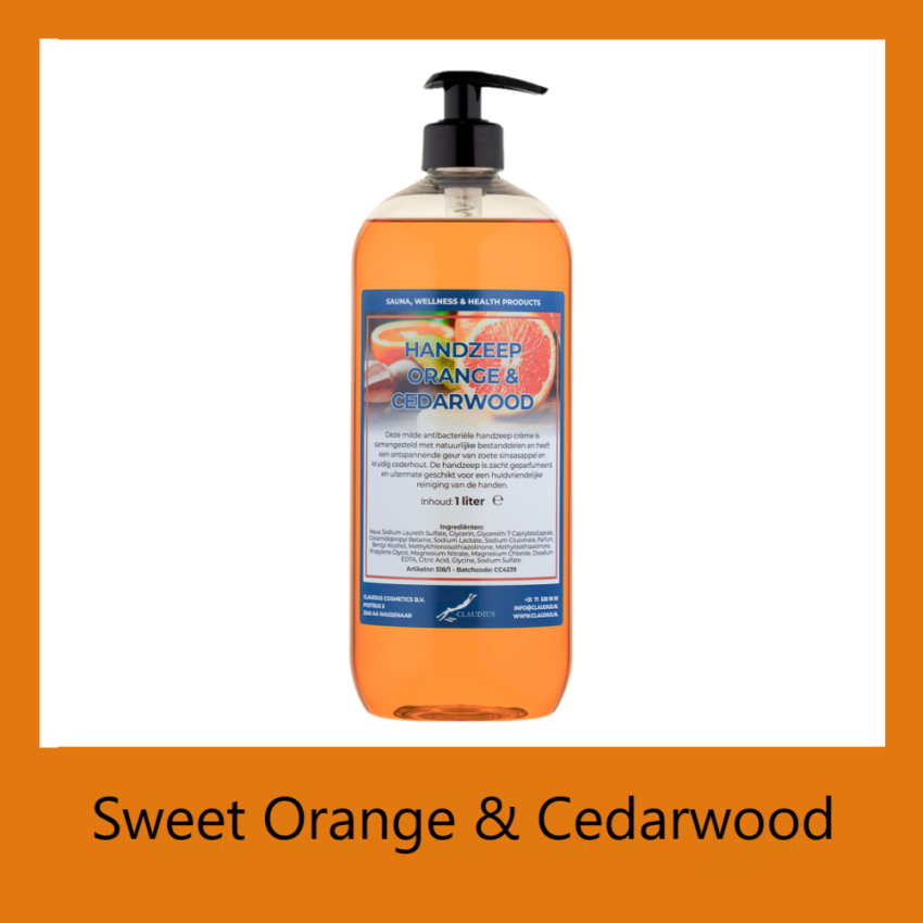 Handzeep Sweet Orange & Cedarwood 1 liter met pomp (transparant)