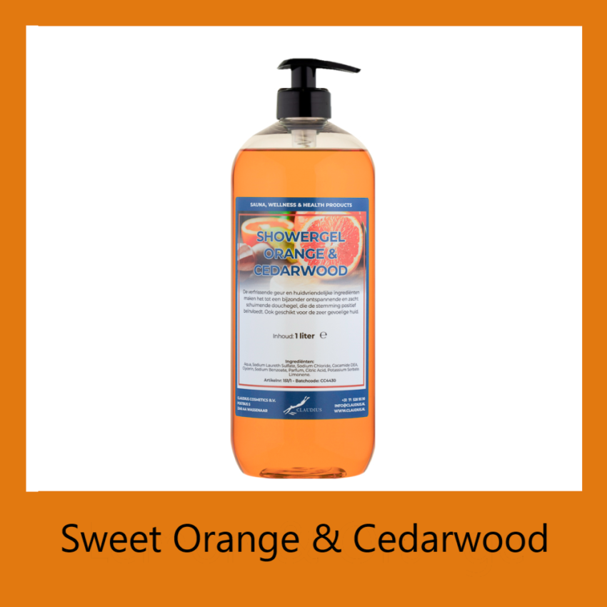 Showergel Sweet Orange & Cedarwood 1 liter met pomp (transparant)