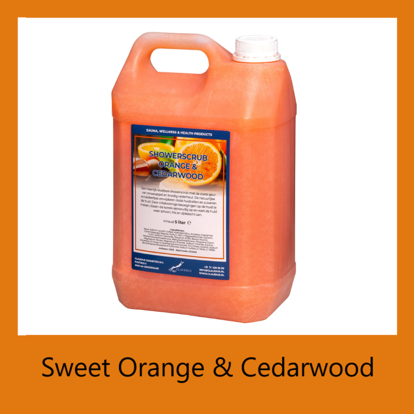 Showerscrub Orange & Cedarwood 5 liter met kader