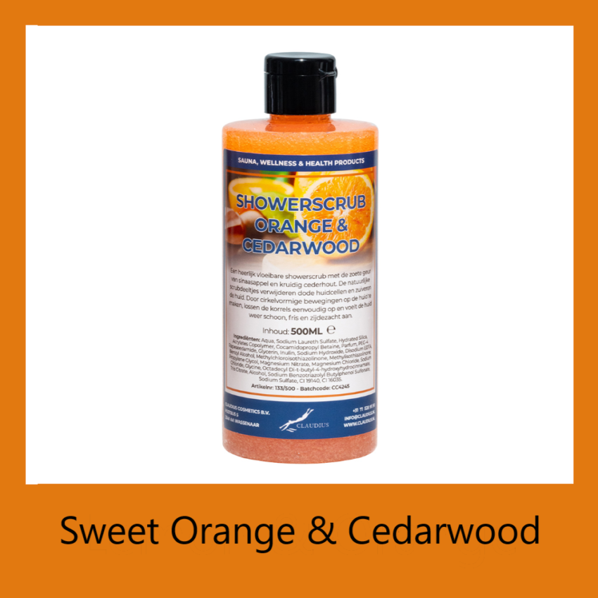 Showerscrub Orange & Cedarwood 500 ml met kader