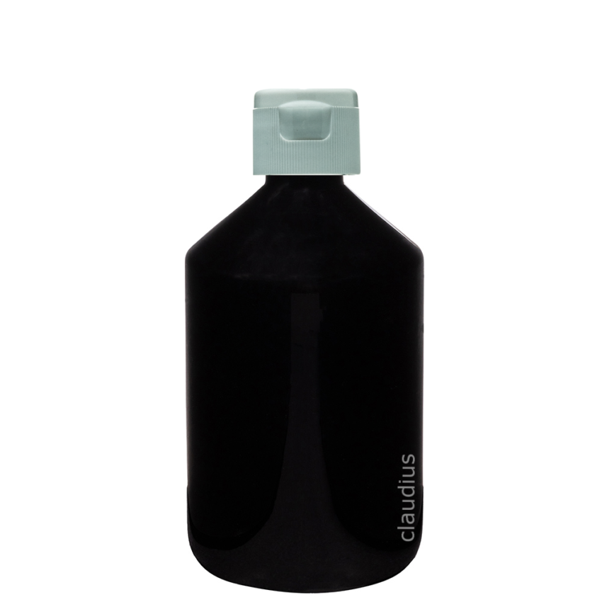 512. 500 ml zwart met witte klepdop